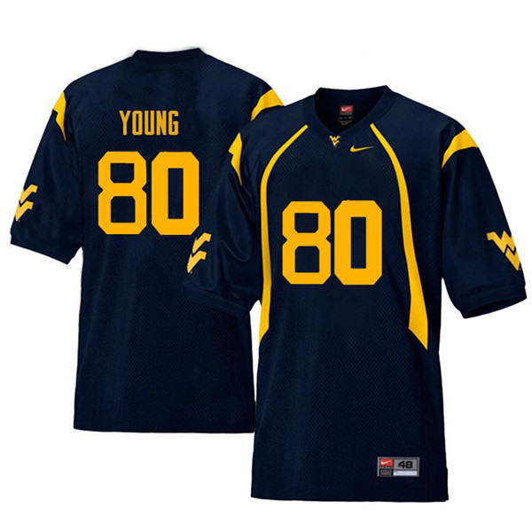 NCAA Men's Jonn Young West Virginia Mountaineers Navy #80 Nike Stitched Football College Retro Authentic Jersey EA23Z06NM